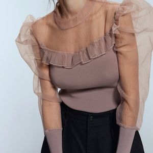 LAVENDER Contrasting Organza Top Size L fits M/L